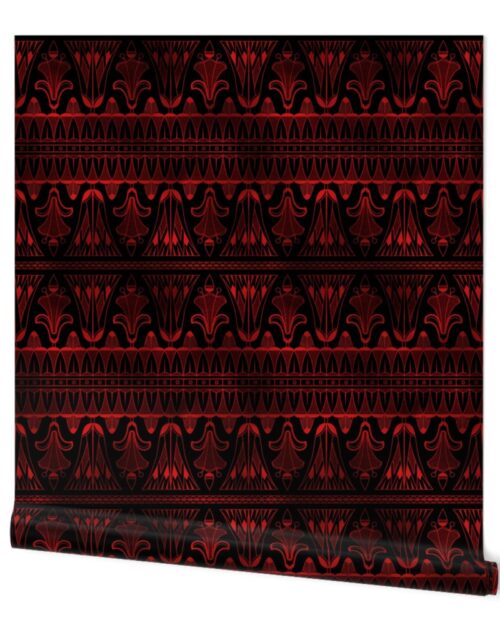 Egg and Dart Frieze in Black and Ruby Red Vintage Faux Foil Art Deco Wallpaper