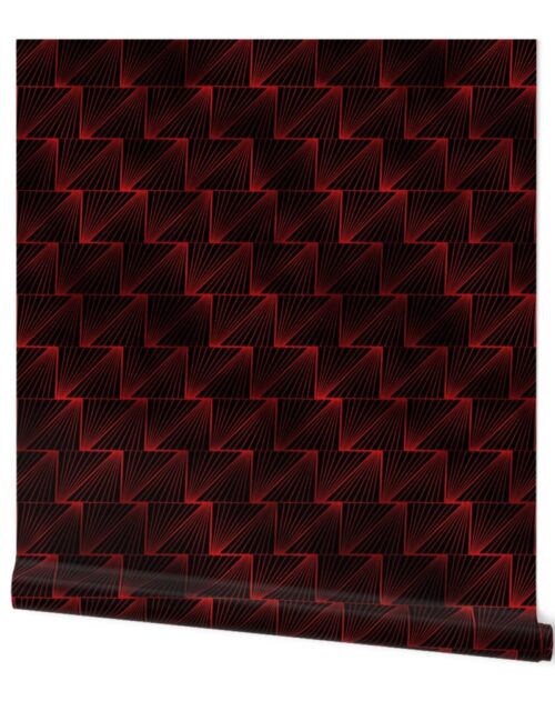 Diagonal Triangles in Black and Ruby Red Vintage Faux Foil Art Deco Vintage Foil Pattern Wallpaper