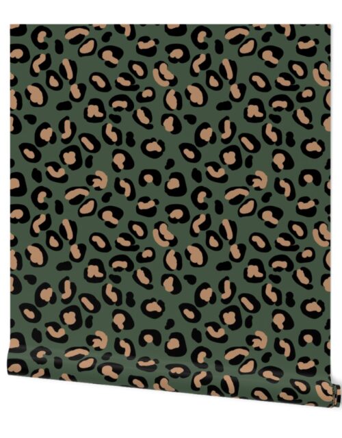 Leopard Tan Spots on Army Green Wallpaper