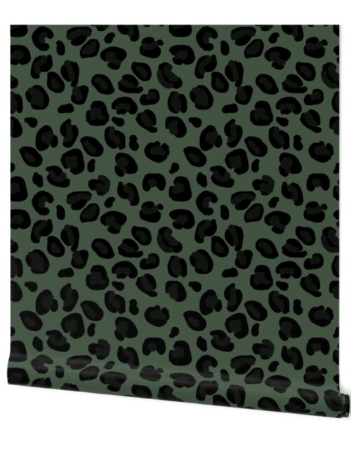 Small Leopard Boot Green Spots on Army Green Wallpaper