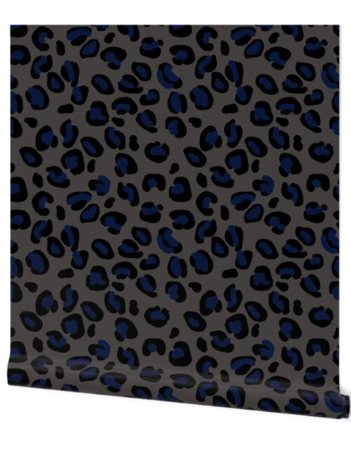 Small Leopard Moody Blue Spots on Sludge Wallpaper