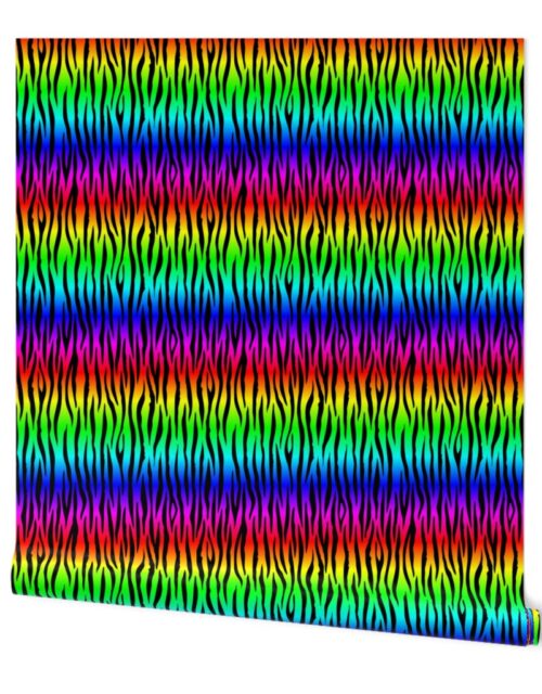 Neon Rainbow Zebra Stripes Animal Print Wallpaper
