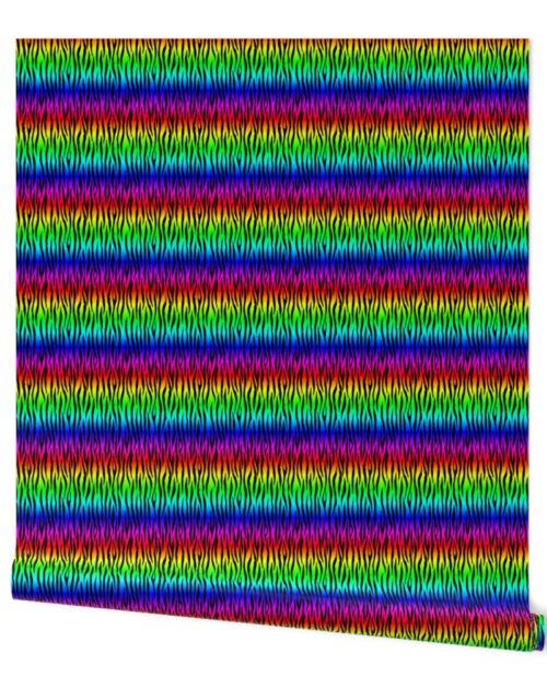 Small Neon Rainbow Zebra Stripes Animal Print Wallpaper