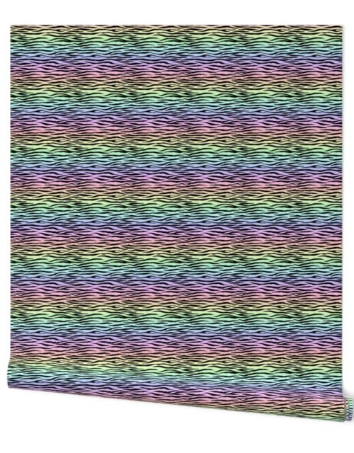 Small Pastel Rainbow Zebra Stripes Animal Print Wallpaper