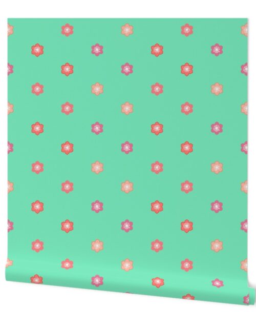 Japanese Cherry Blossoms on Minty Green Wallpaper