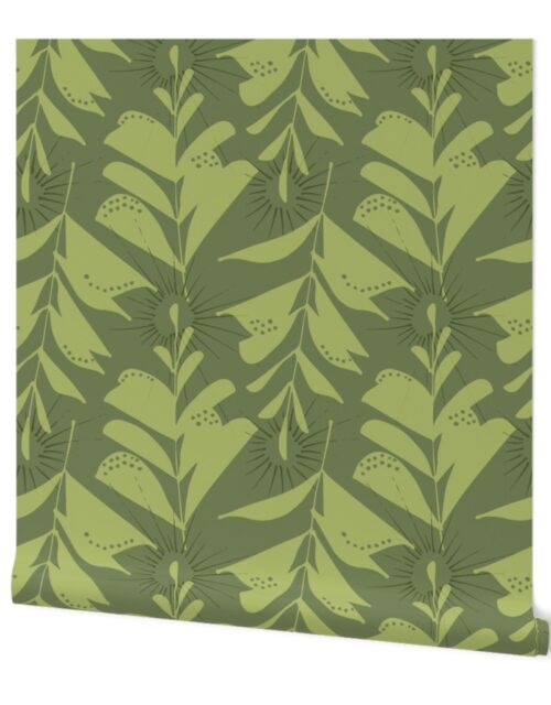 Large Green Leaves Abstract Seamless Repeat Pattern Wallpaper