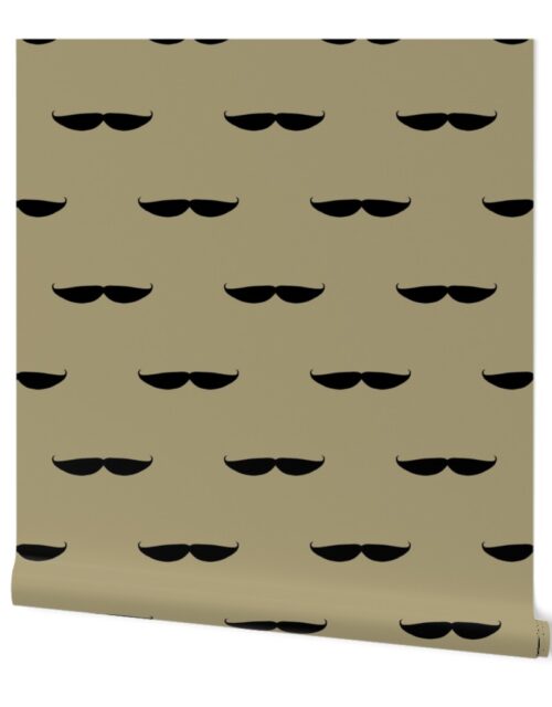 Taches in Beige Mustache Repeat Pattern Black on Khaki Wallpaper