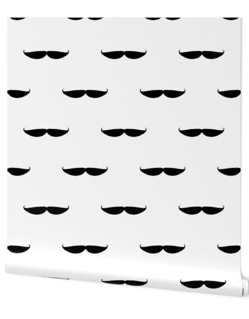 Taches in White Mustache Repeat Pattern Black on Bright White Wallpaper