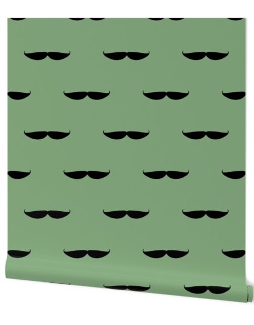 Taches in Black Mustache on Sage Green Wallpaper