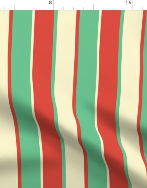 Alternating Red Vermillion, Green and Yellow Gold Vintage Christmas Stripe Fabric