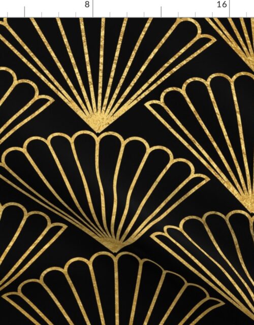 Antique Gold  and Black Jumbo Art Deco Scallop Shells Fabric