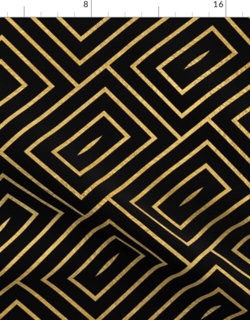 Antique Gold  and Black  Art Deco Rectangles Fabric