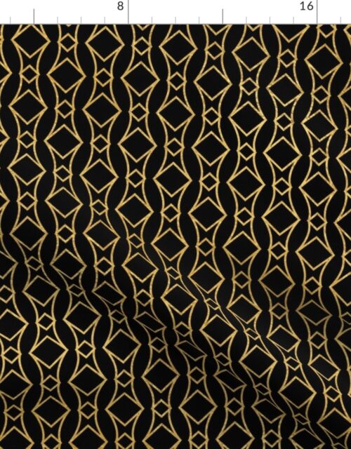 Antique Gold and Black Art Deco Geometric Linking Squares Fabric