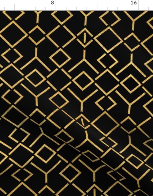 Antique Gold and Black Art Deco Geometric Locking Squares Fabric