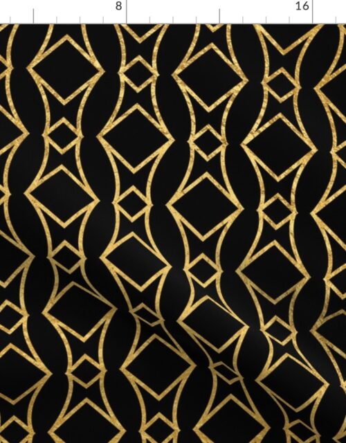 Antique Gold and Black Art Deco Jumbo Geometric Linking Squares Fabric