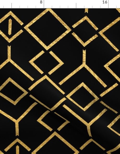 Antique Gold and Black Art Deco Jumbo Geometric Locking Squares Fabric