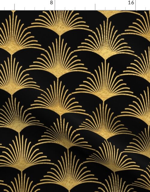 Antique Gold and Black Art Deco Palm Leaves Fabric