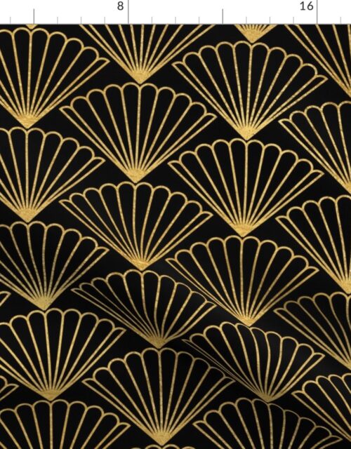 Antique Gold and Black Art Deco Scallop Shells Fabric