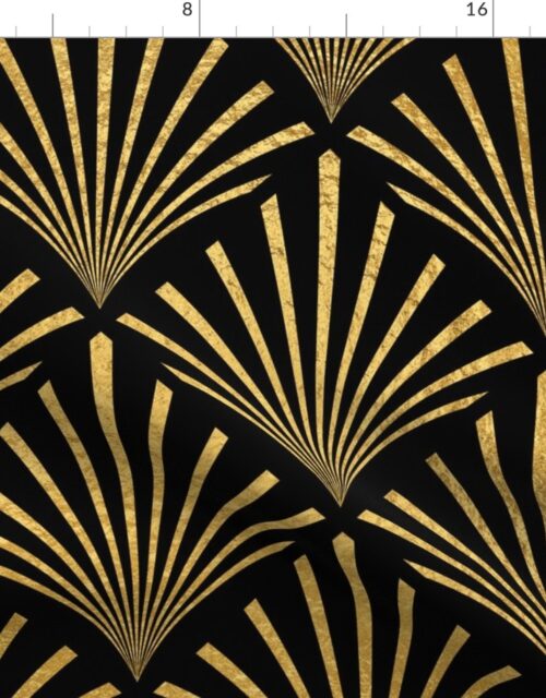 Antique Gold and Black Jumbo Art Deco Palm Fans Fabric