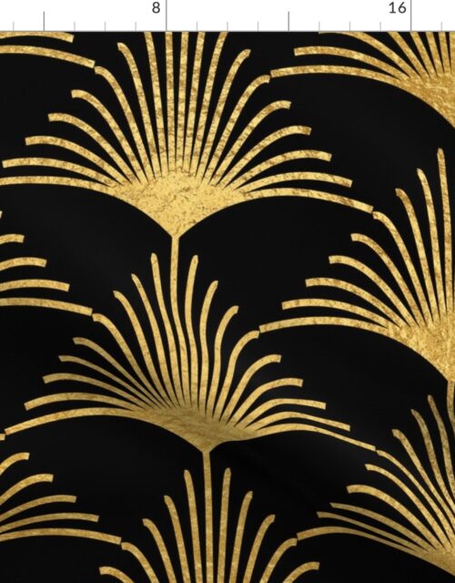 Antique Gold and Black Jumbo Art Deco Palm Leaves Fabric