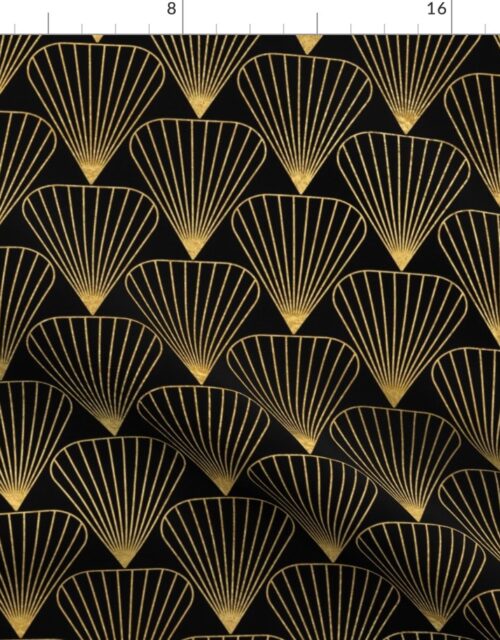 Antique Gold and Black  Art Deco Fans Fabric