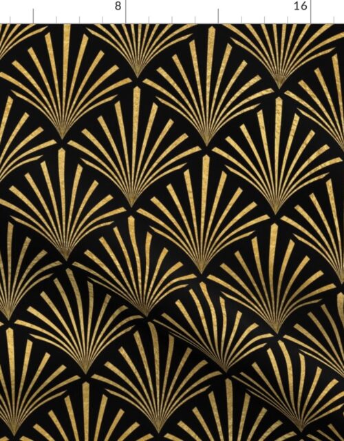 Antique Gold and Black  Art Deco Palm Fans Fabric