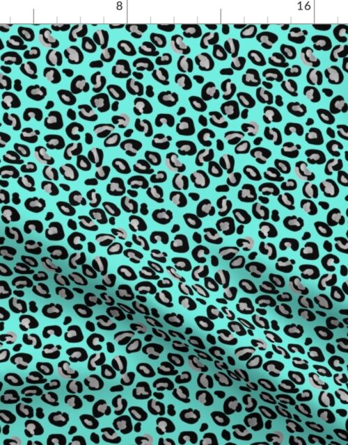 Aqua Blue Silver Leopard Fabric