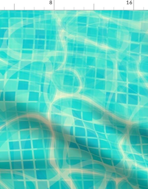 Aqua Blue Water Swirls Underwater Swimming Pool Mosaic 1 Inch Tiles Fabric