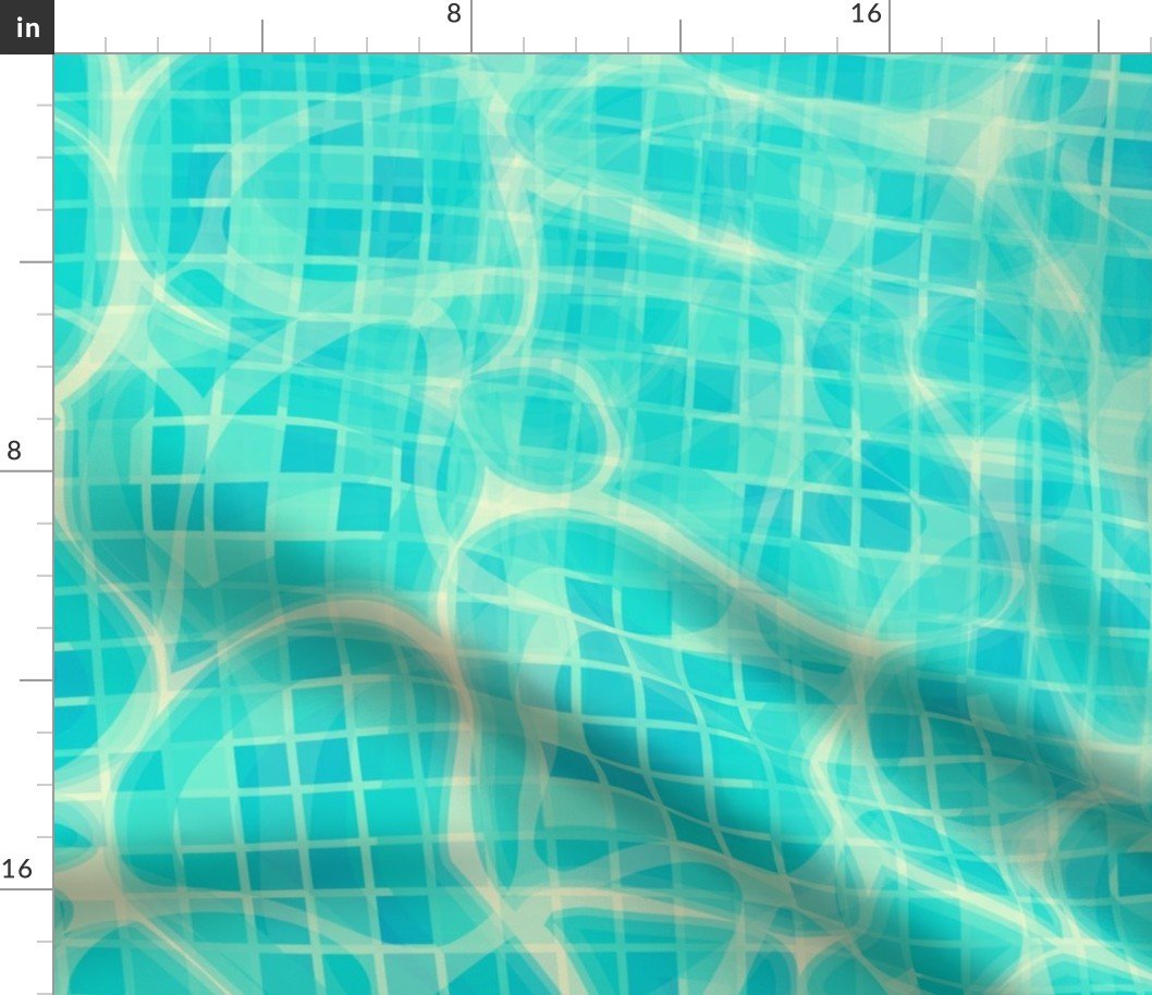 Aqua Blue Water Swirls Underwater Swimming Pool Mosaic 1 Inch Tiles Fabric