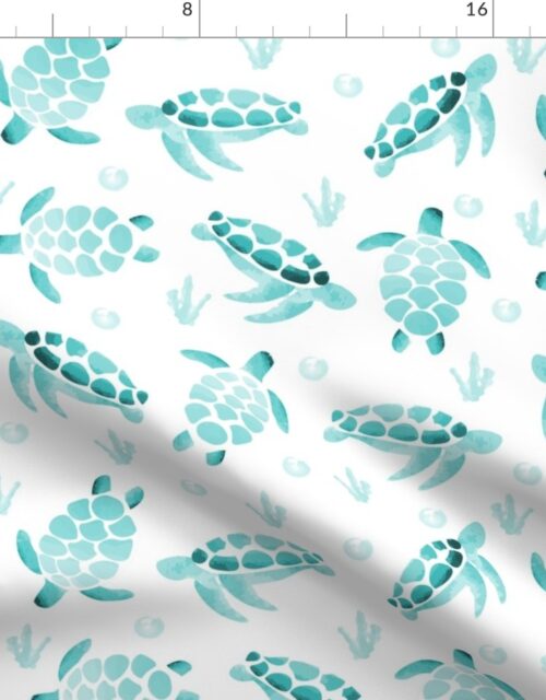 Aqua Ombre Watercolor Sea Turtle Print Fabric