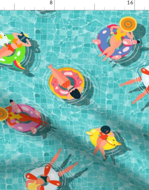 Aqua Summer Pool Party with Ring Floats and Swimmers Fabric