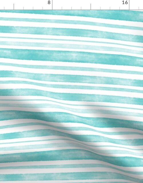 Aqua Watercolor Horizontal Stripes Varied Thick and Thin Fabric