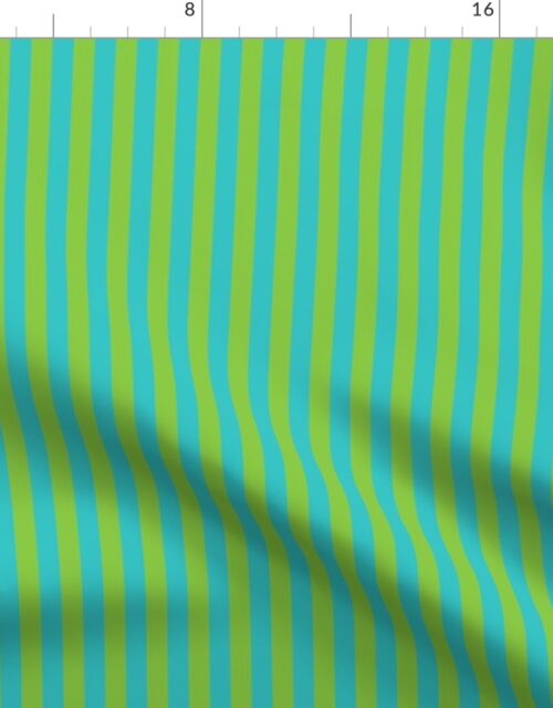Aqua and Lime 1 /2 Inch Vertical Cabana Stripes Fabric