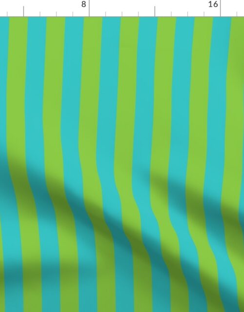 Aqua and Lime 1 Inch Vertical Cabana Stripes Fabric