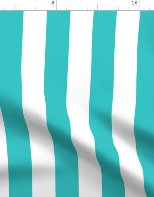 Aqua and White 2 Inch Vertical Cabana Stripes Fabric