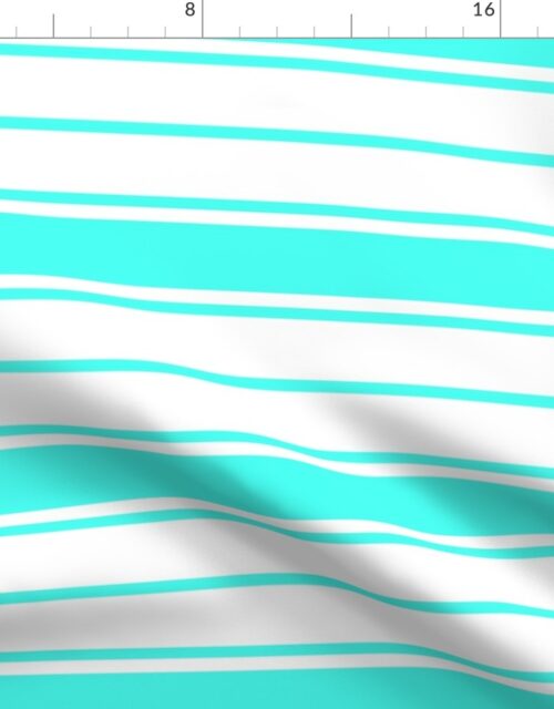 Art Deco Aqua and White Horizontal French Stripe Fabric