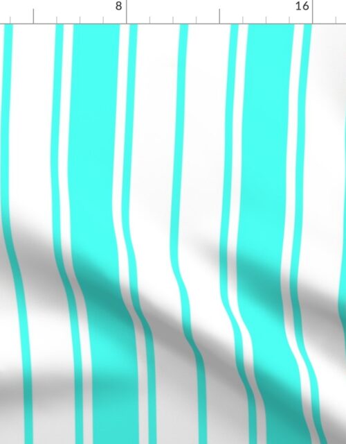 Art Deco Aqua and White Vertical French Stripe Fabric