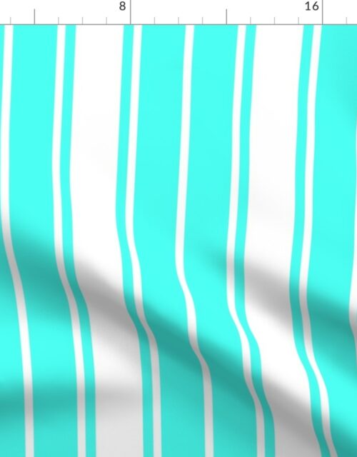Art Deco Aqua and White Vertical French Stripe Fabric