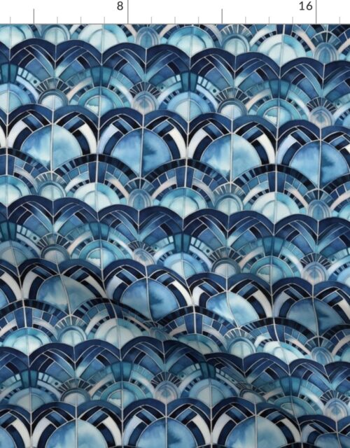 Art Deco Fans in Blues and Black Fabric