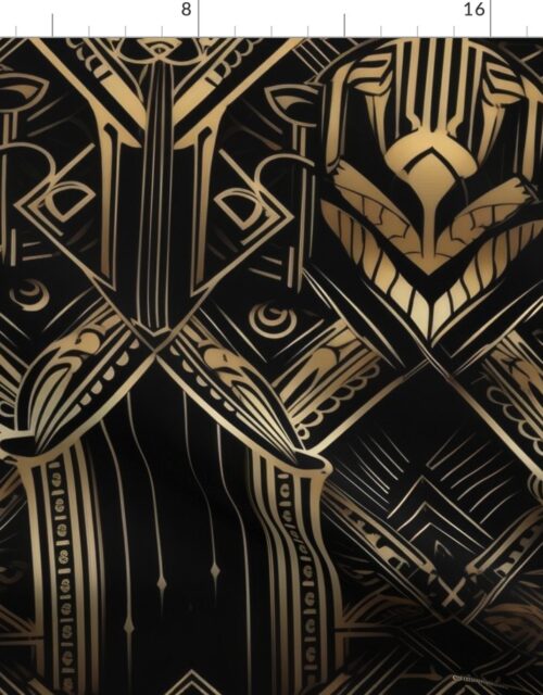 Art Deco Geometric Arches in Gold and Black Fabric