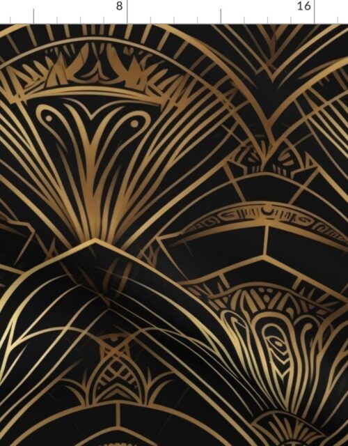 Art Deco Geometric Patterns in Gold and Black Fabric