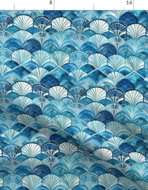 Art Deco Watercolor Fans in Blue Fabric