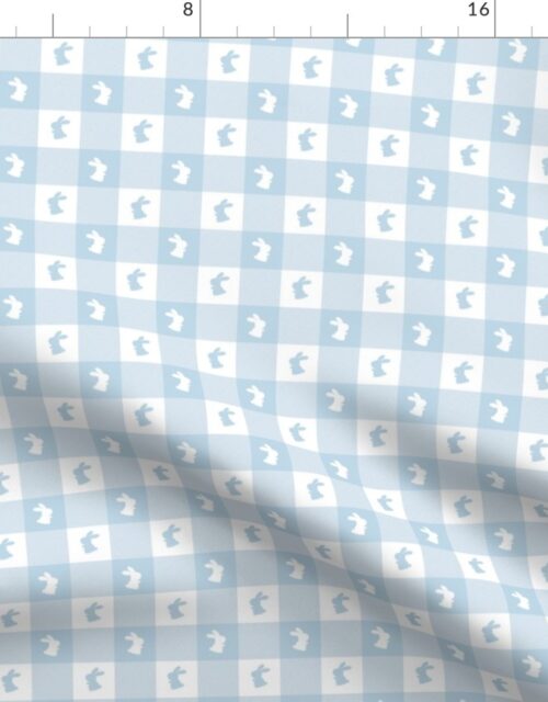 Baby Blue and White Gingham Check with Center Bunny Medallions in Blue and White Fabric