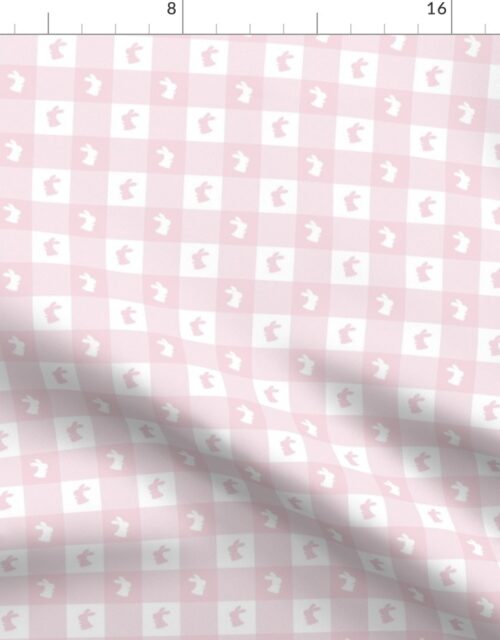 Baby Pink and White Gingham Check with Center Bunny Medallions in Pink and White Fabric