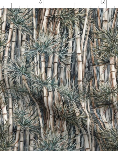 Bamboo Trees in Endless Forest Grove in Muted Green Watercolors Fabric