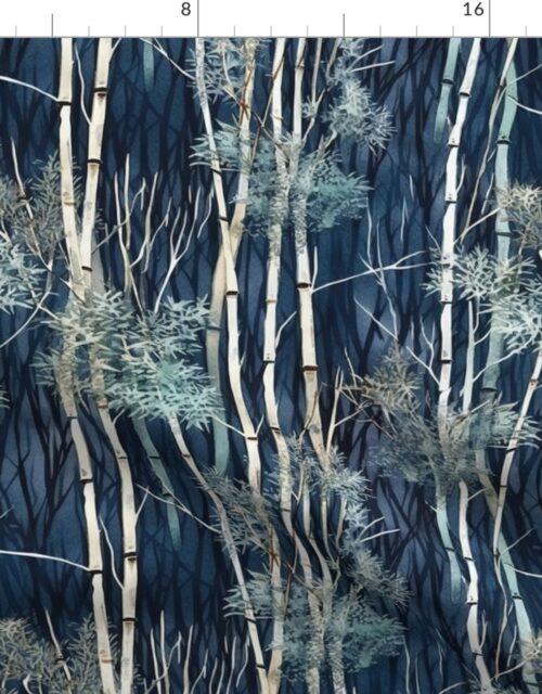 Bamboo Trees in Endless Forest Grove in Muted Winter Blue Watercolors Fabric
