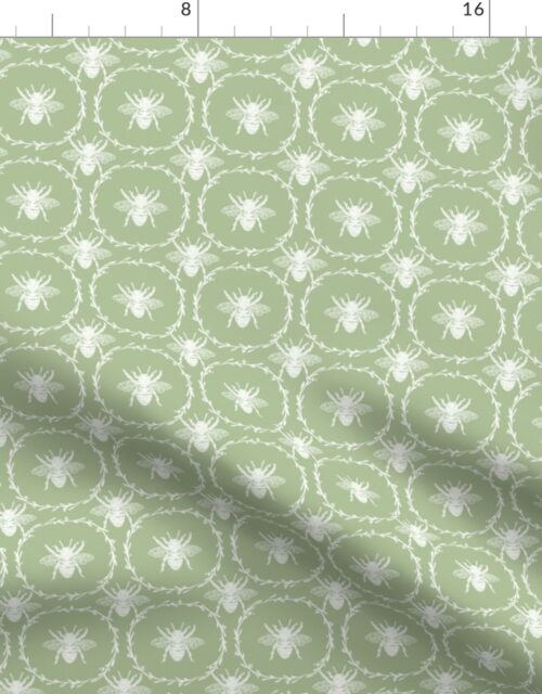 Bees Wreathed in White on Lambs Ear Green Fabric