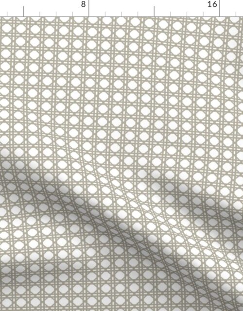 Beige on White Rattan Caning Pattern Fabric
