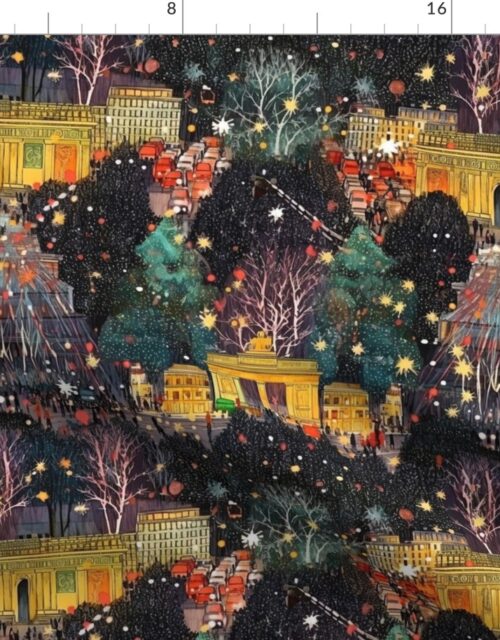 Berlin at New Year’s in Watercolors with Fairy Lights and Landmarks Fabric
