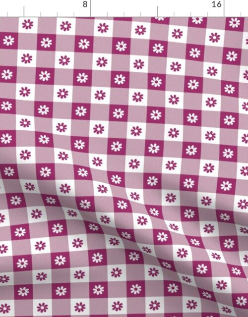 Berry  and White Gingham Floral Check with Center Floral Medallions in Berry and White Fabric